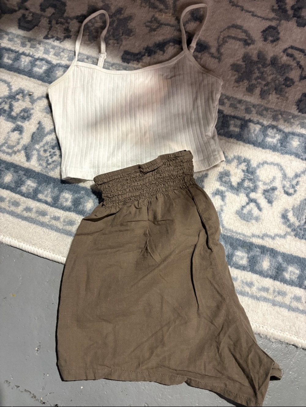 SHEIN Brown High-Waist Smocked Shorts